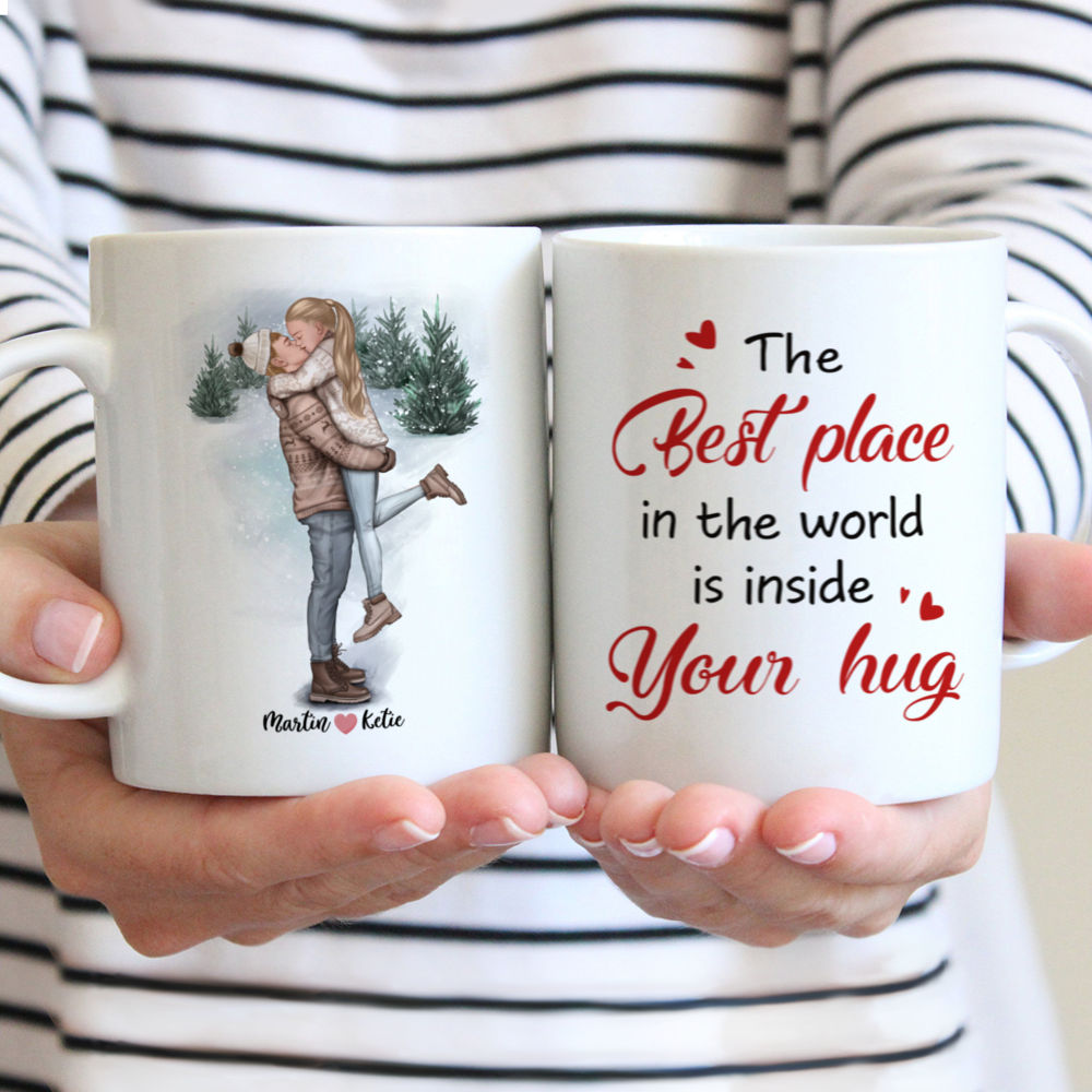 Personalized Mug - Kissing Couple Mug - The Best Place In The World Is Inside Your Hug - Valentine's Day Gifts, Couple Gifts, Valentine Mug