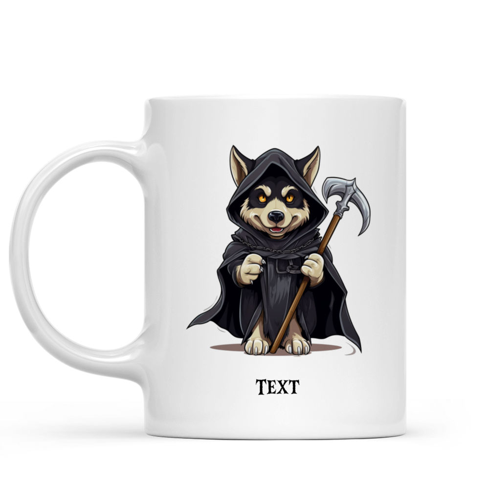 Halloween Dog Mug - Cute German Shepherd Dog Grim Reaper Holding Scythe Cartoon - Mug_1