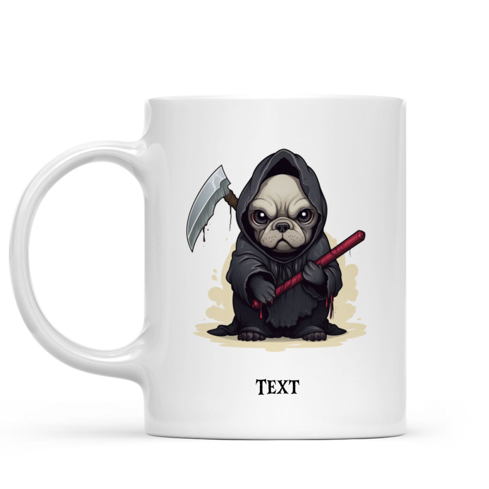 Halloween Dog Mug - Cute French Bulldog Dog Grim Reaper Holding Scythe Cartoon - Mug_1