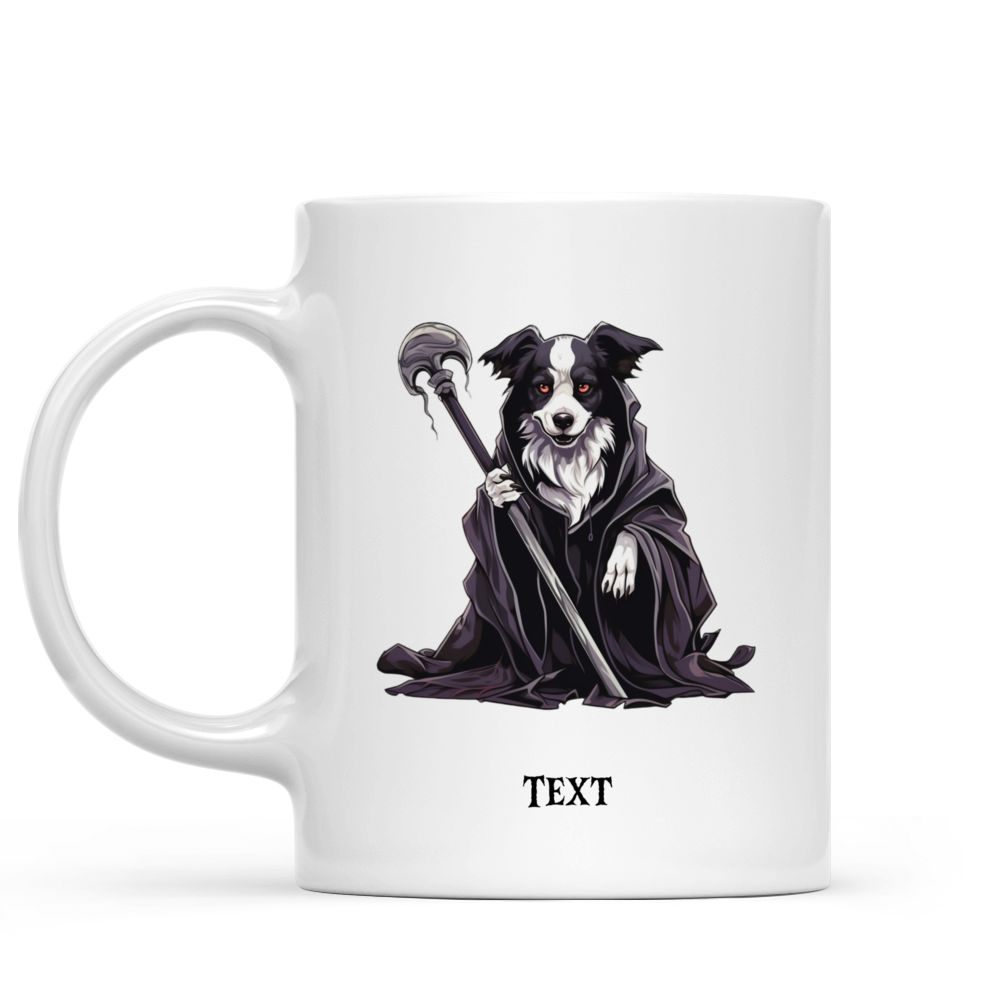 Halloween Dog Mug - Cute Border Collie Dog Grim Reaper Holding Scythe Cartoon - Mug_1