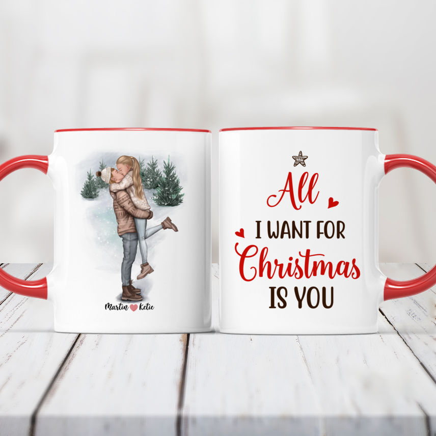 Personalized Mug - Hugging Couple Christmas - All I Want For Christmas Is  You - Valentine's Day Gifts, Couple Gifts, Valentine Mug, Gifts For Her, Him