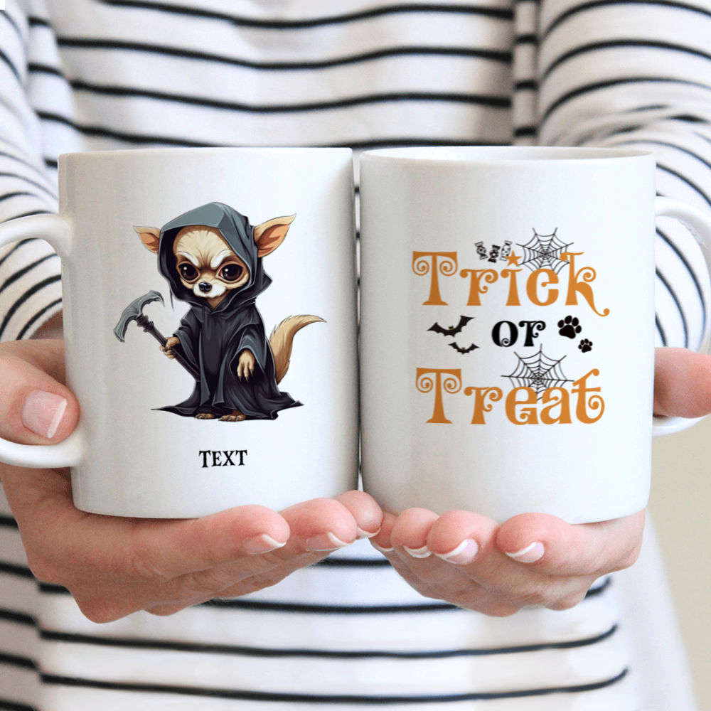 Halloween Dog Mug - Cute Chihuahua Dog Grim Reaper Holding Scythe Cartoon - Mug