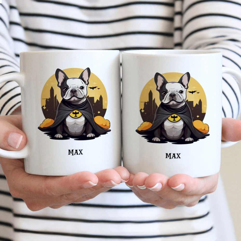 Halloween Dog Mug - French Bulldog Dog Batman Costume Cartoon - Mug