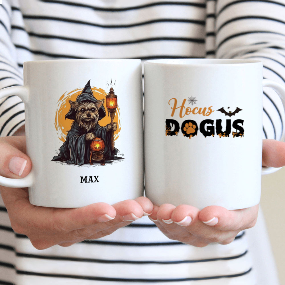 Personalized Mug - Halloween Dog Mug - Cute Yorkshire Terrier Witch Dog Halloween Candlelight