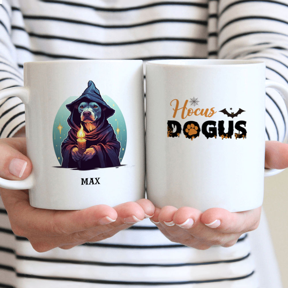 Halloween Dog Mug - Cute Pitbull Dog in Witch Costume with Candle Halloween Mug - Mug