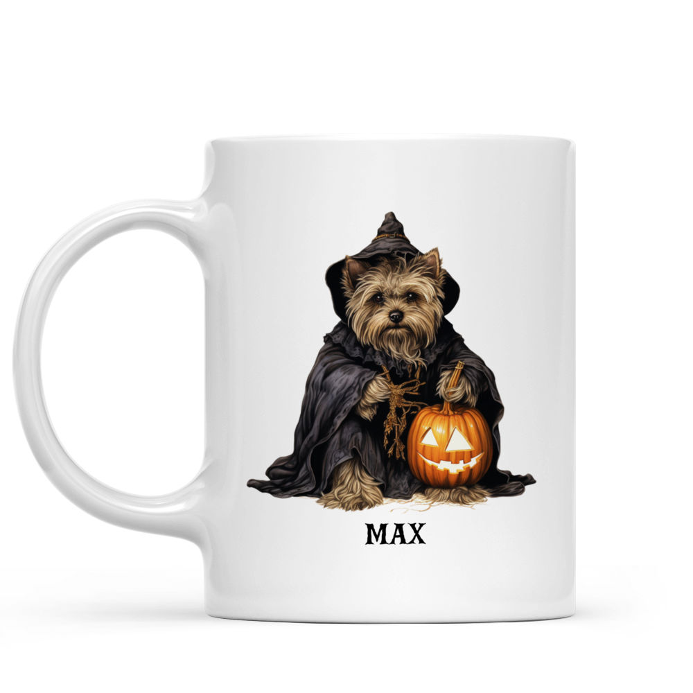 Personalized Mug - Halloween Dog Mug - Witchy Yorkshire Terrier Carving Halloween Pumpkin Cartoon_1
