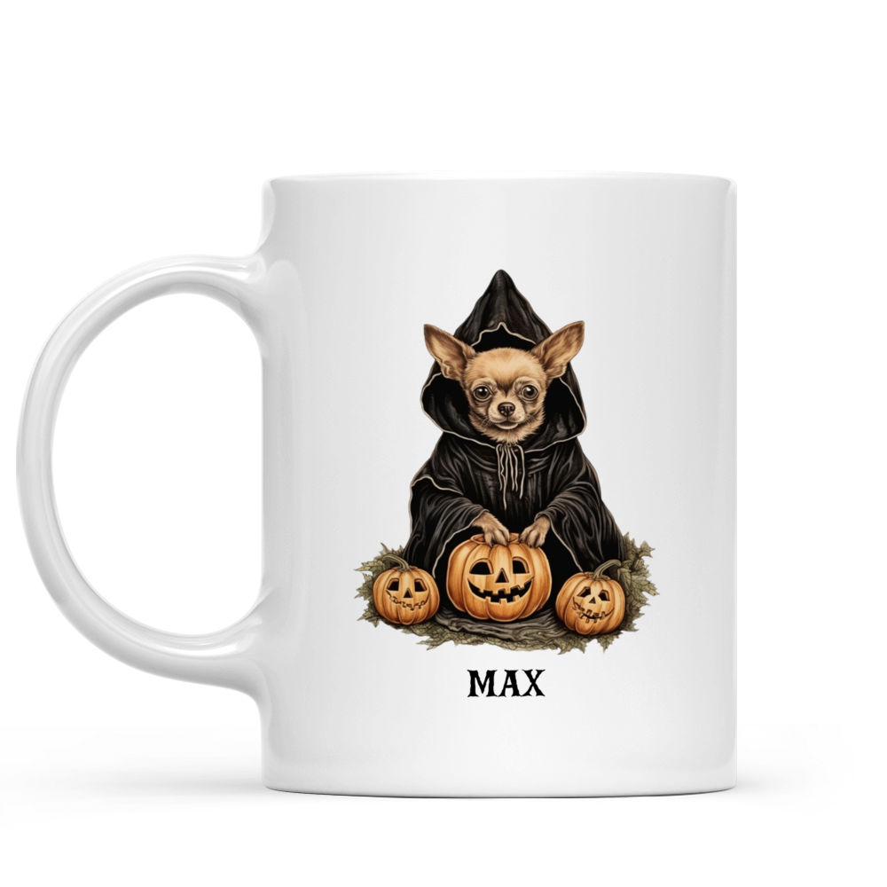 Halloween Dog Mug - Minimal Chihuahua Witch Carving Halloween Pumpkin - Mug_1