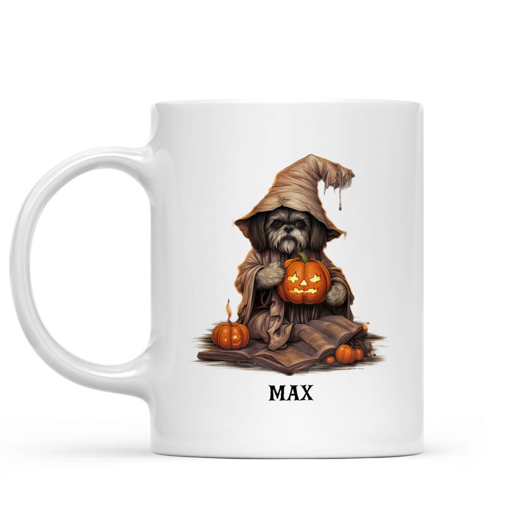 Halloween Dog Mug - Witch Shih Tzu Dog Carving Halloween Pumpkin Fairytale Book Style - Mug_1