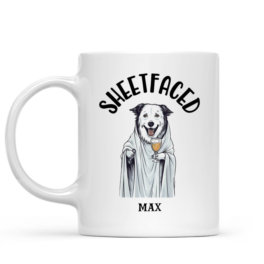 Halloween Dog Mug - Funny Halloween Border Collie Dog Mug with Ghost Costume and Champagne Glass - Mug_1