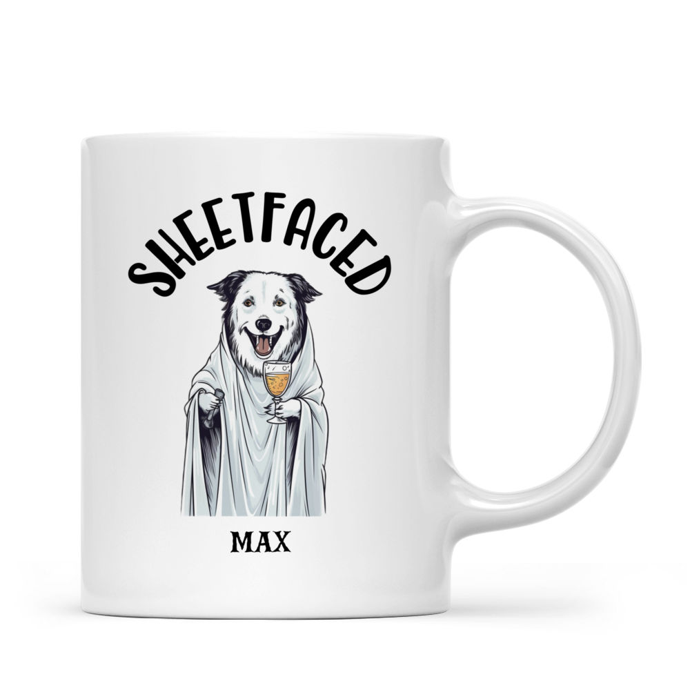 Halloween Dog Mug - Funny Halloween Border Collie Dog Mug with Ghost Costume and Champagne Glass - Mug_2