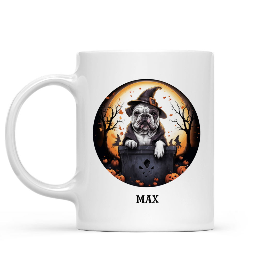 Halloween Dog Mug - Halloween Wtich Bulldog Sitting on the Tomb - Mug_1