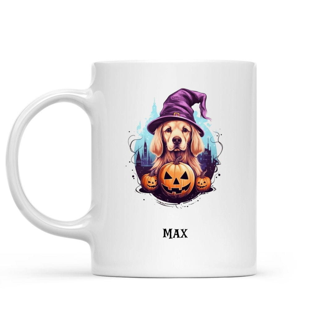 Personalized Mug - Halloween Dog Mug - Cute Golden Retriever Dog in Witch Costume_1