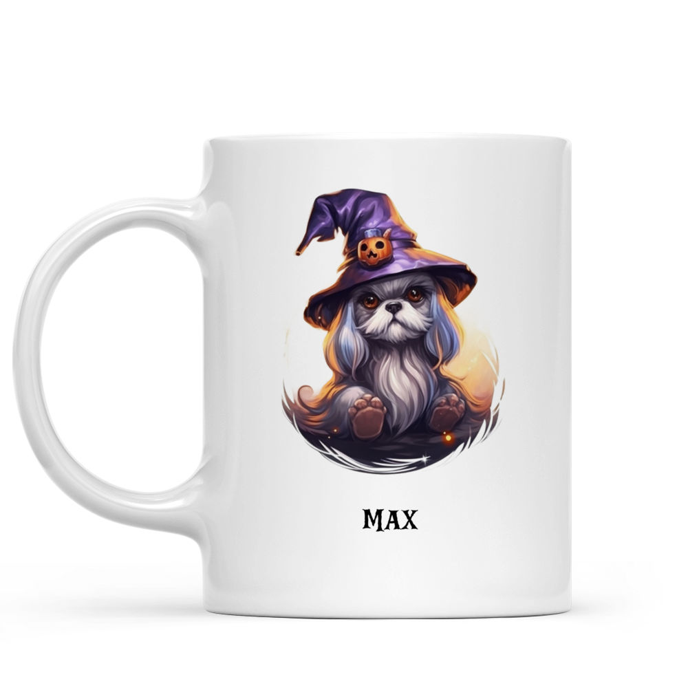 Personalized Mug - Halloween Dog Mug - Cute Shih Tzu Dog Witch Illustration, Halloween Cyberpunk Theme_1
