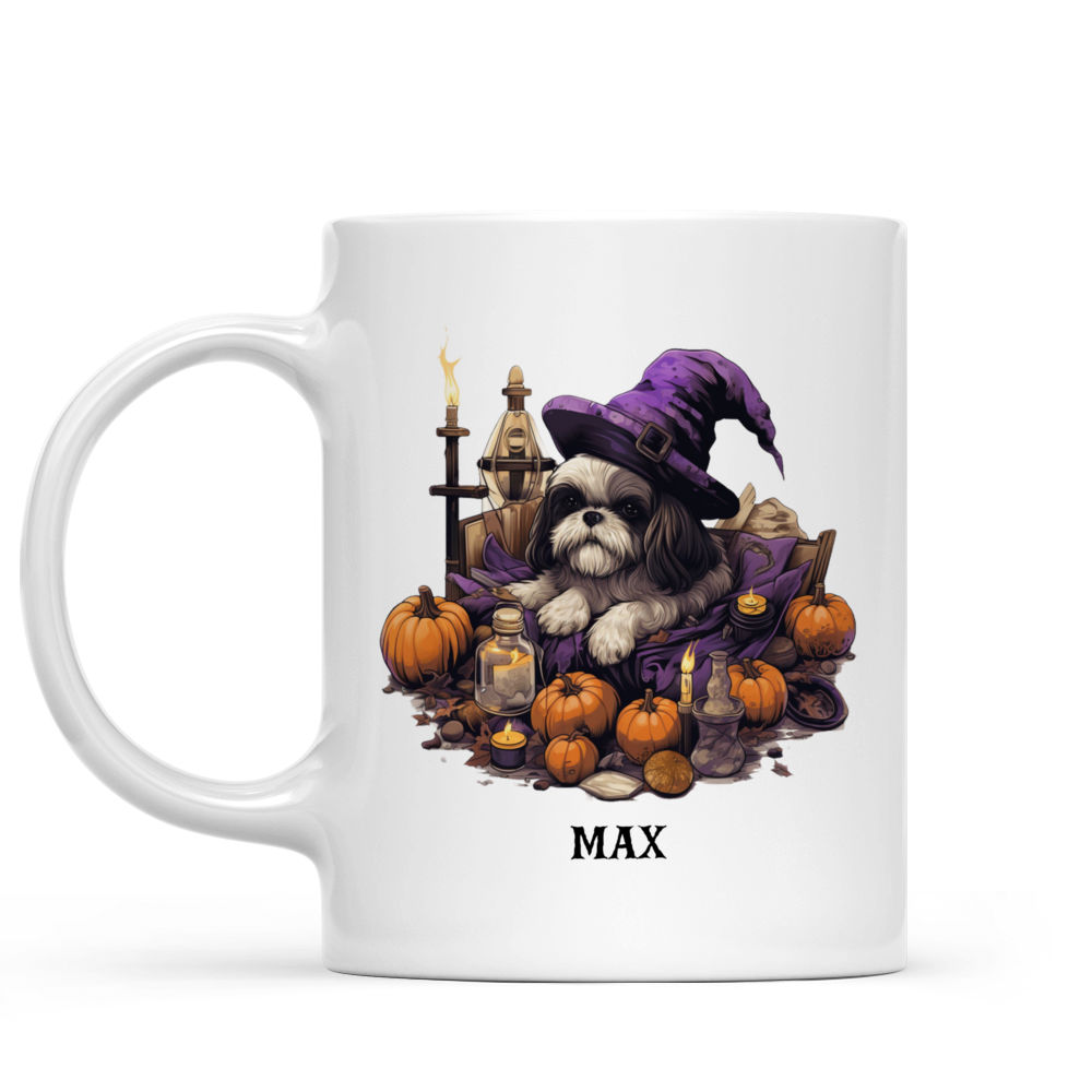 Halloween Dog Mug - Witch Shih Tzu Dog Sleeping on Halloween Potions Purple Lanterns - Mug_1