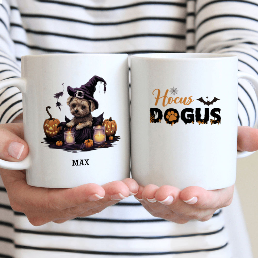 Personalized Mug - Halloween Dog Mug - Halloween Yorkshire Terrier Dog Witch Sleeping