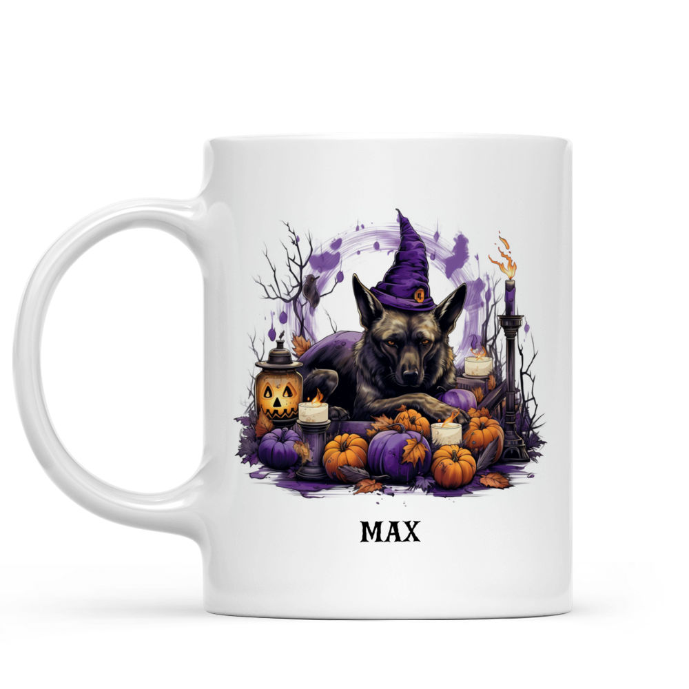 Halloween Dog Mug - Witch German Shepherd Dog Sleeping on Halloween Potions Purple Lanterns - Mug_1