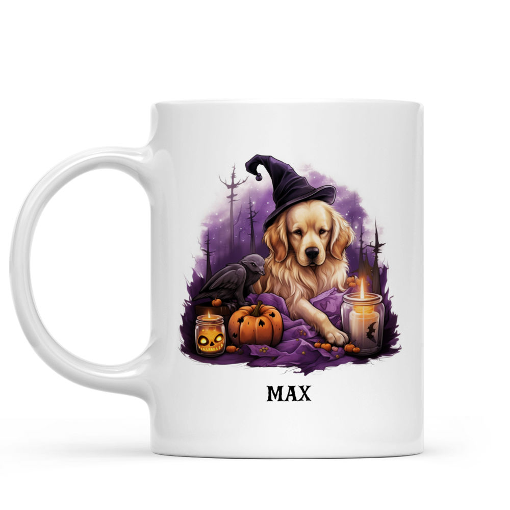 Halloween Dog Mug - Halloween Golden Retriever Dog Witch Costume Sleeping On Purple Potion - Mug_1