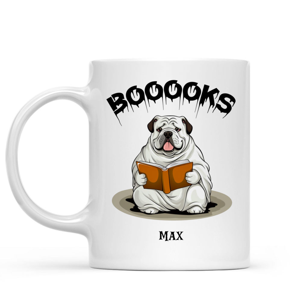 Halloween Dog Mug - Bulldog Halloween Ghost Costume Reading Cartoon - Mug_1