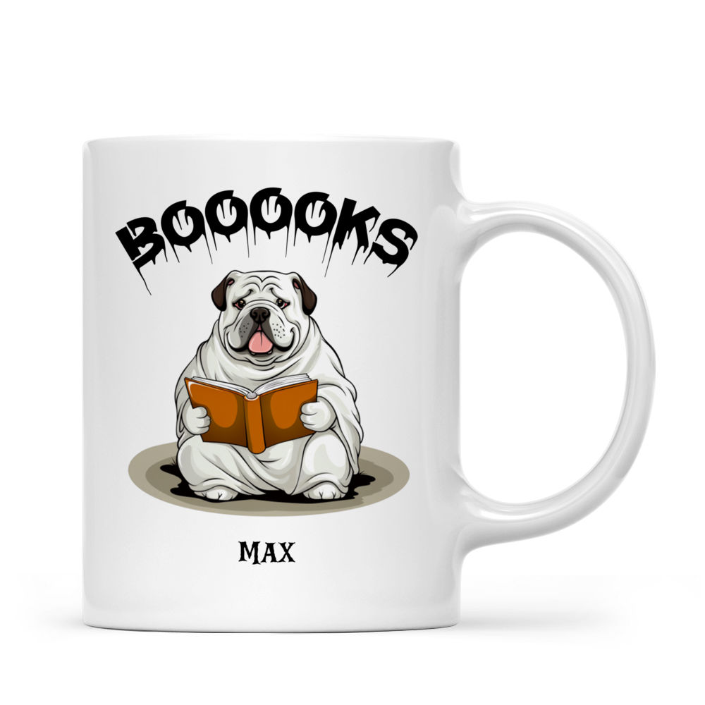 Halloween Dog Mug - Bulldog Halloween Ghost Costume Reading Cartoon - Mug_2