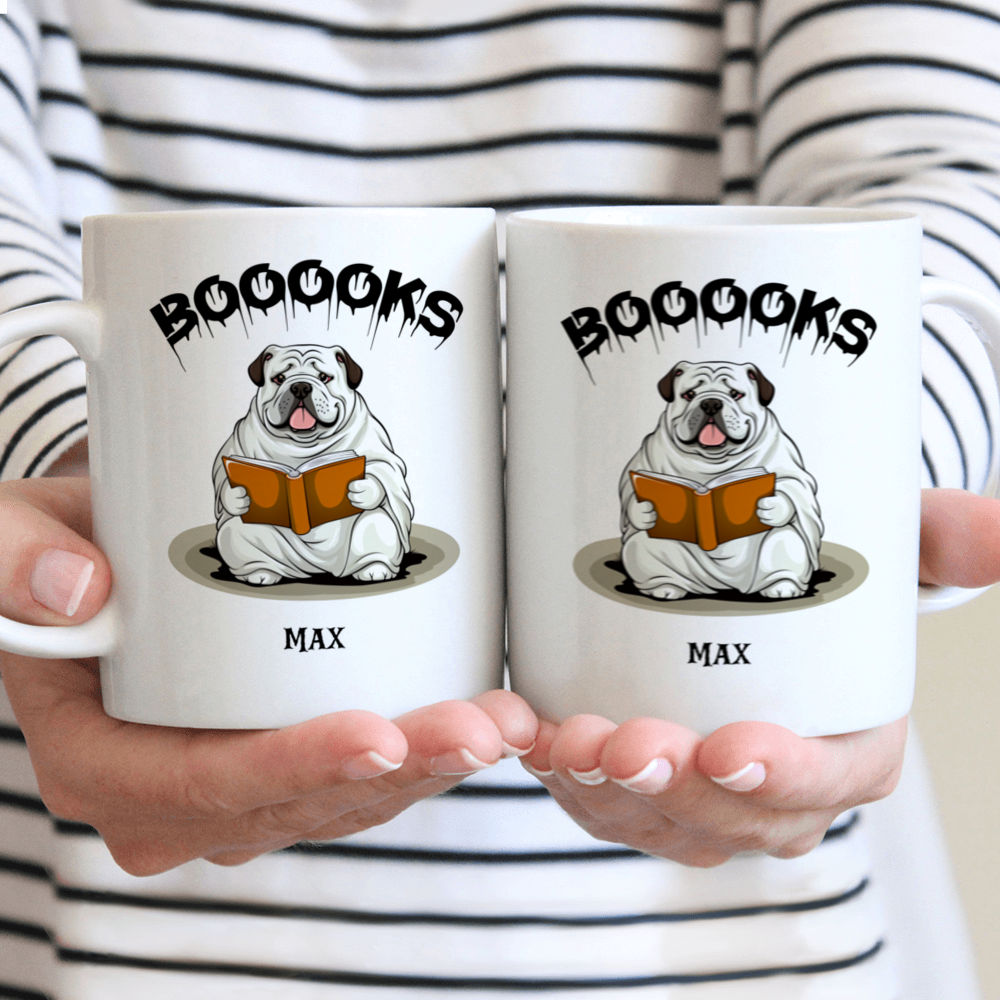 Halloween Dog Mug - Bulldog Halloween Ghost Costume Reading Cartoon - Mug