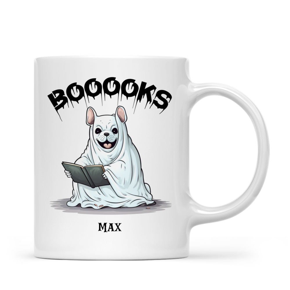 Halloween Dog Mug - French Bulldog Dog Halloween Ghost Costume Reading Cartoon - Mug_2