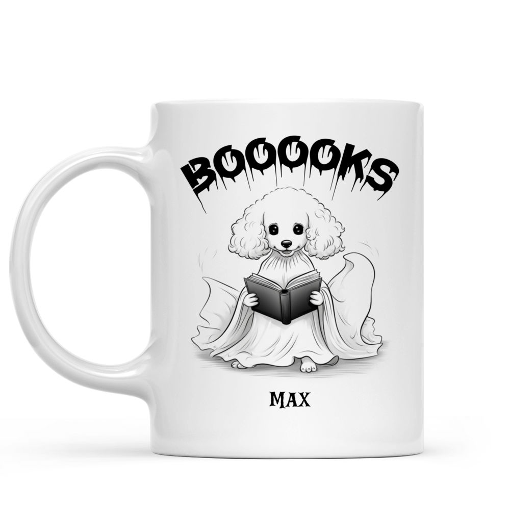 Halloween Dog Mug - Poodle Dog Halloween Ghost Costume Reading Cartoon - Mug_1