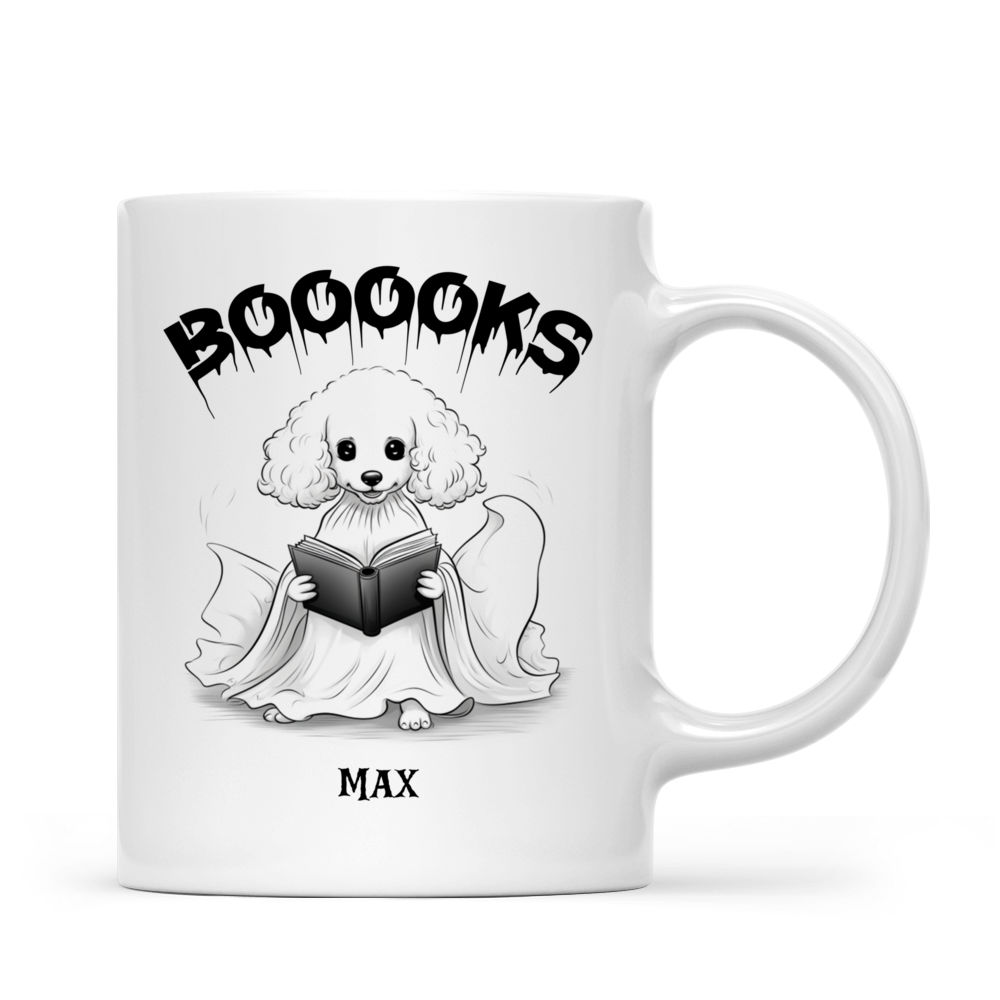 Halloween Dog Mug - Poodle Dog Halloween Ghost Costume Reading Cartoon - Mug_2