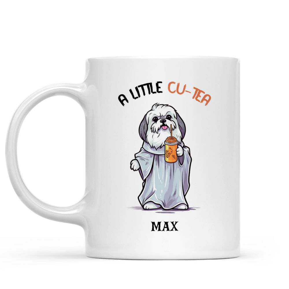 Halloween Dog Mug - Fictional Shih Tzu Dog in Halloween Ghost Costume Drinking from a Mug - Mug_1