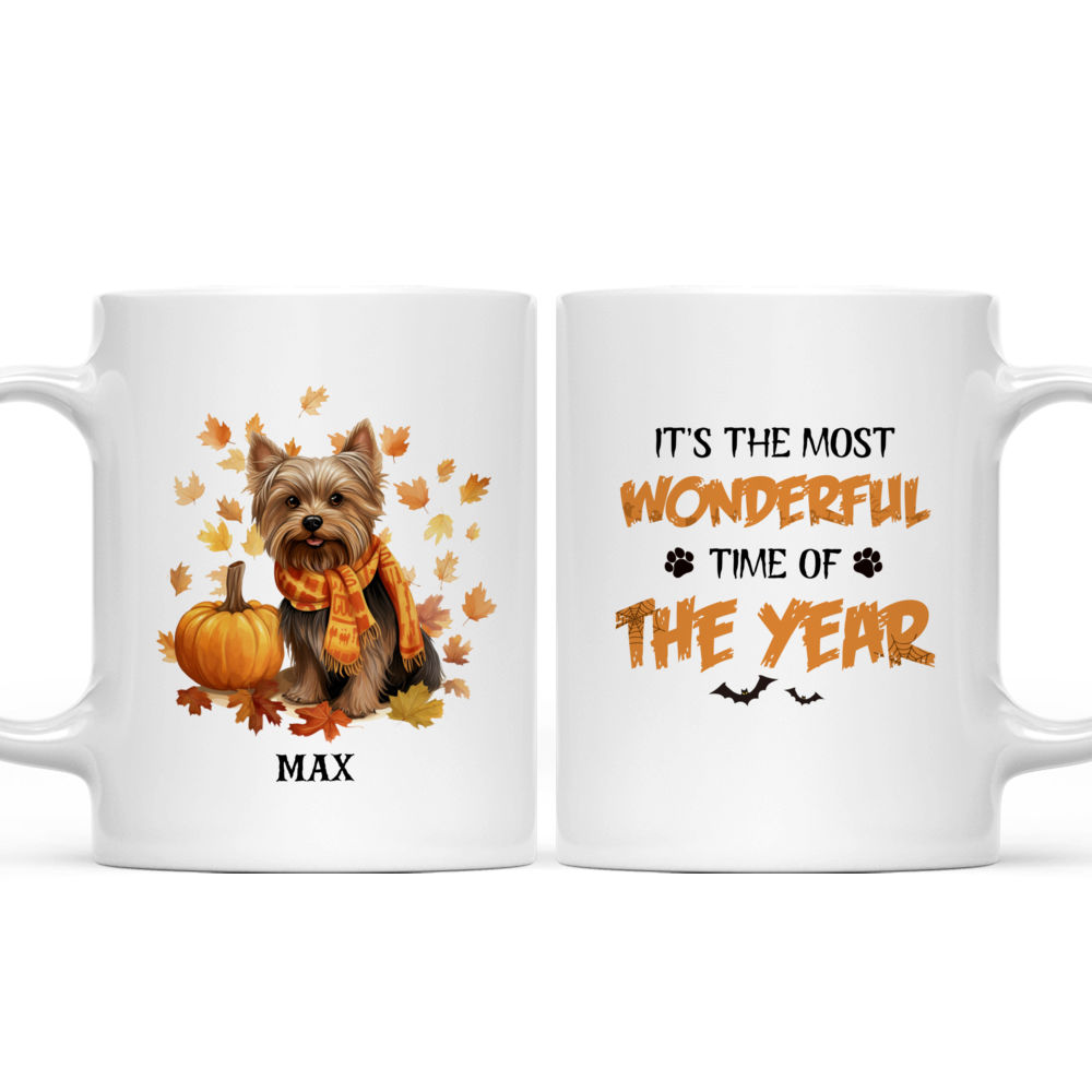 Halloween Dog Mug - Happy Yorkshire Terrier Dog Autumn Scarf Halloween Pumpkins Illustration - Mug_3