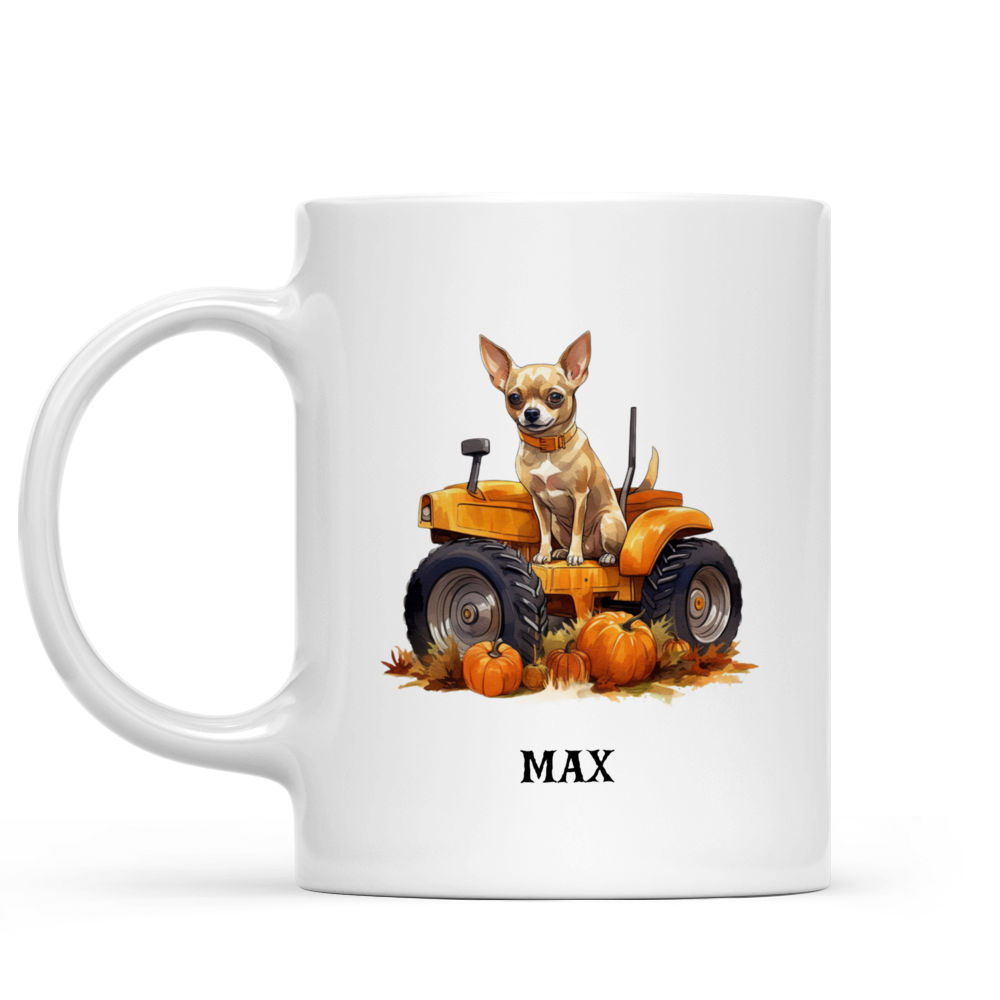 Halloween Dog Mug - Halloween Chihuahua Dog Mug Unreal Side View Sitting with Tractors on Farm - Mug_1