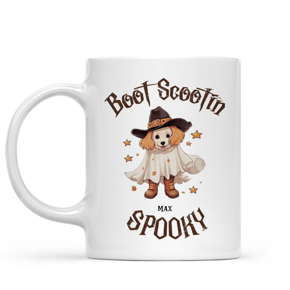 Personalized Mug - Halloween Dog Mug - Cute Golden Retriever Halloween Ghost Costume Trick or Treat Cowboy Hat Boot_1