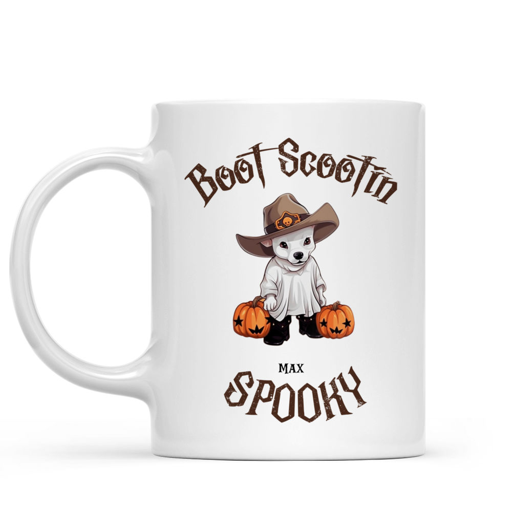 Halloween Dog Mug - Cute Pitbull Dog Halloween Ghost Costume Trick Or Treat Cowboy Hat Boot Graphic Kawaii Anime Style - Mug_1