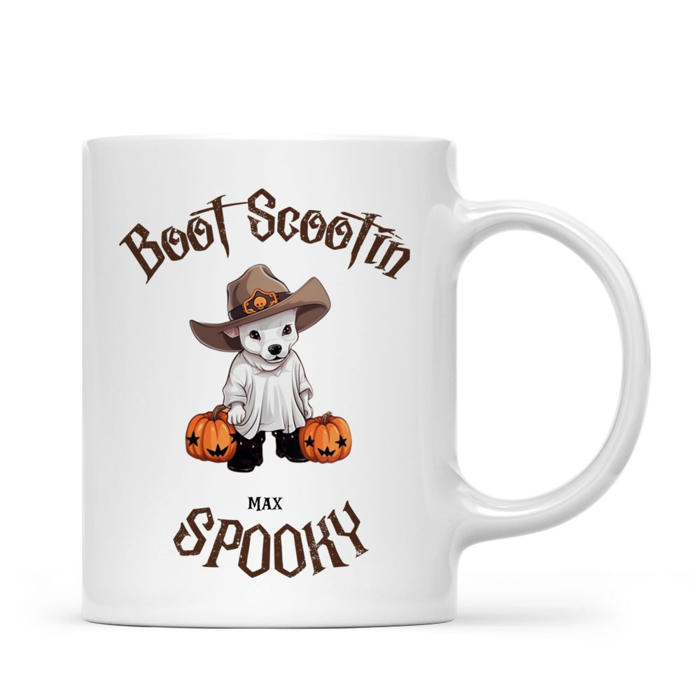 Halloween Dog Mug - Cute Pitbull Dog Halloween Ghost Costume Trick Or Treat Cowboy Hat Boot Graphic Kawaii Anime Style - Mug_2