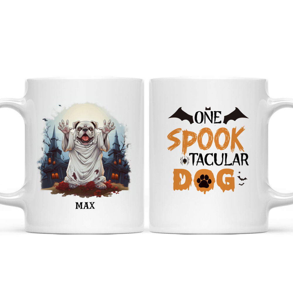 Halloween Dog Mug - Bulldog Wearing Halloween Ghost Costume Flat Art - Mug_3