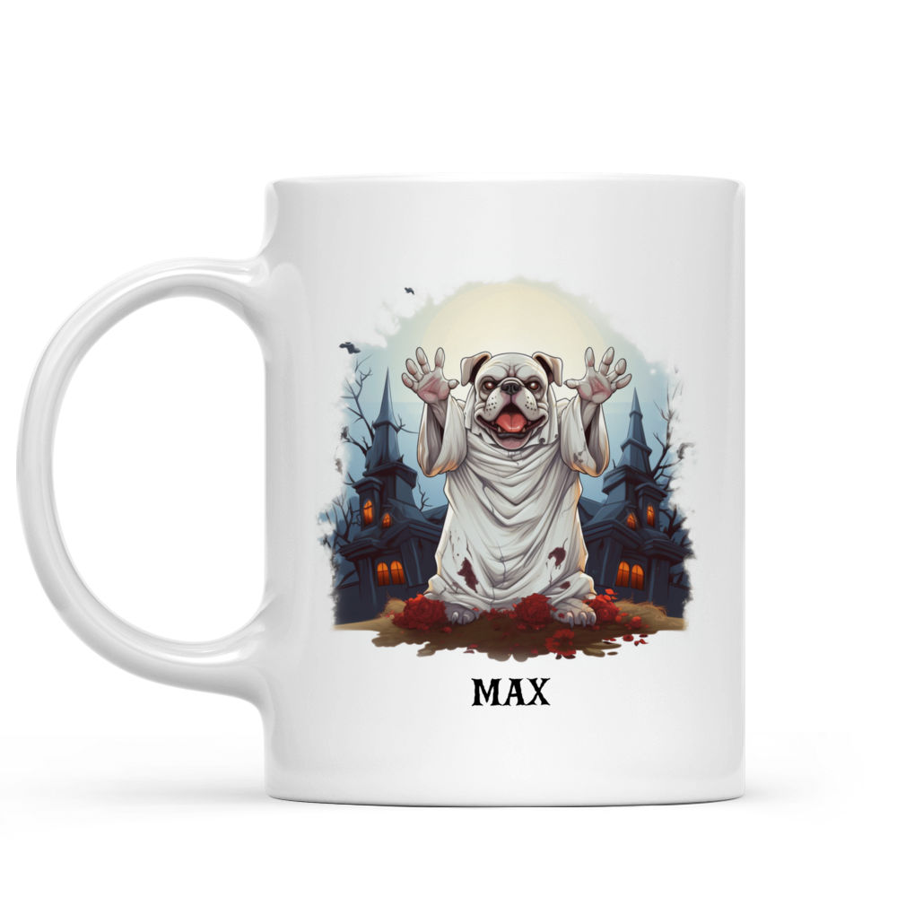 Halloween Dog Mug - Bulldog Wearing Halloween Ghost Costume Flat Art - Mug_1