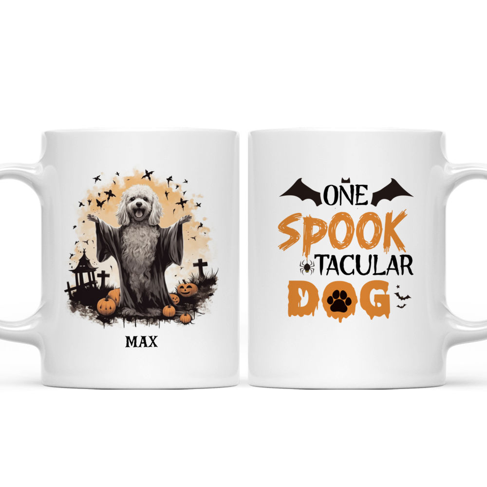 Halloween Dog Mug - Poodle Dog Wearing Halloween Ghost Costume Flat Art - Mug_3