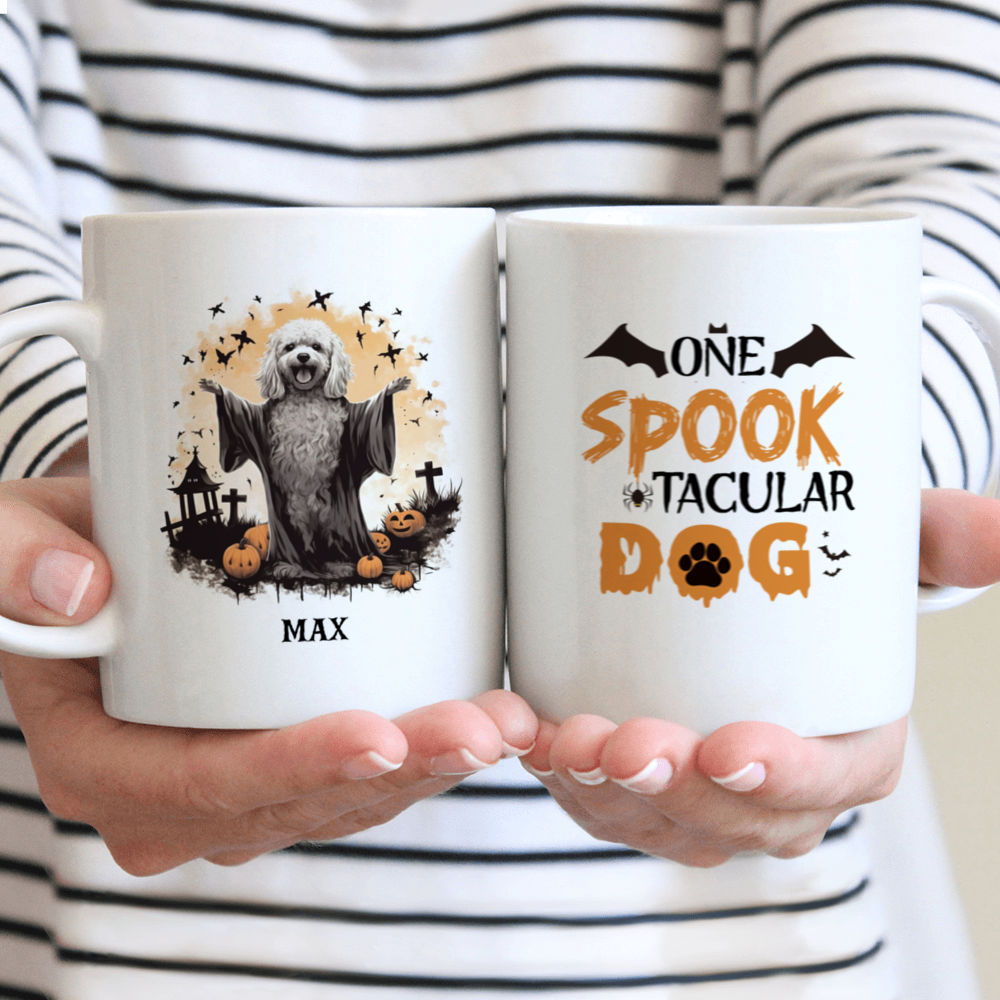 Halloween Dog Mug - Poodle Dog Wearing Halloween Ghost Costume Flat Art - Mug