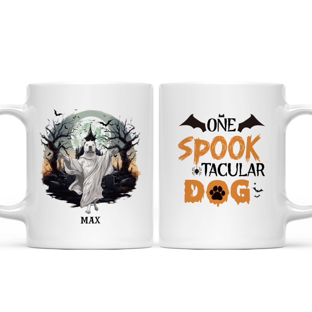 Personalized Mug - Halloween Dog Mug - Pitbull Dog Wearing Halloween Ghost Costume Illustration_3