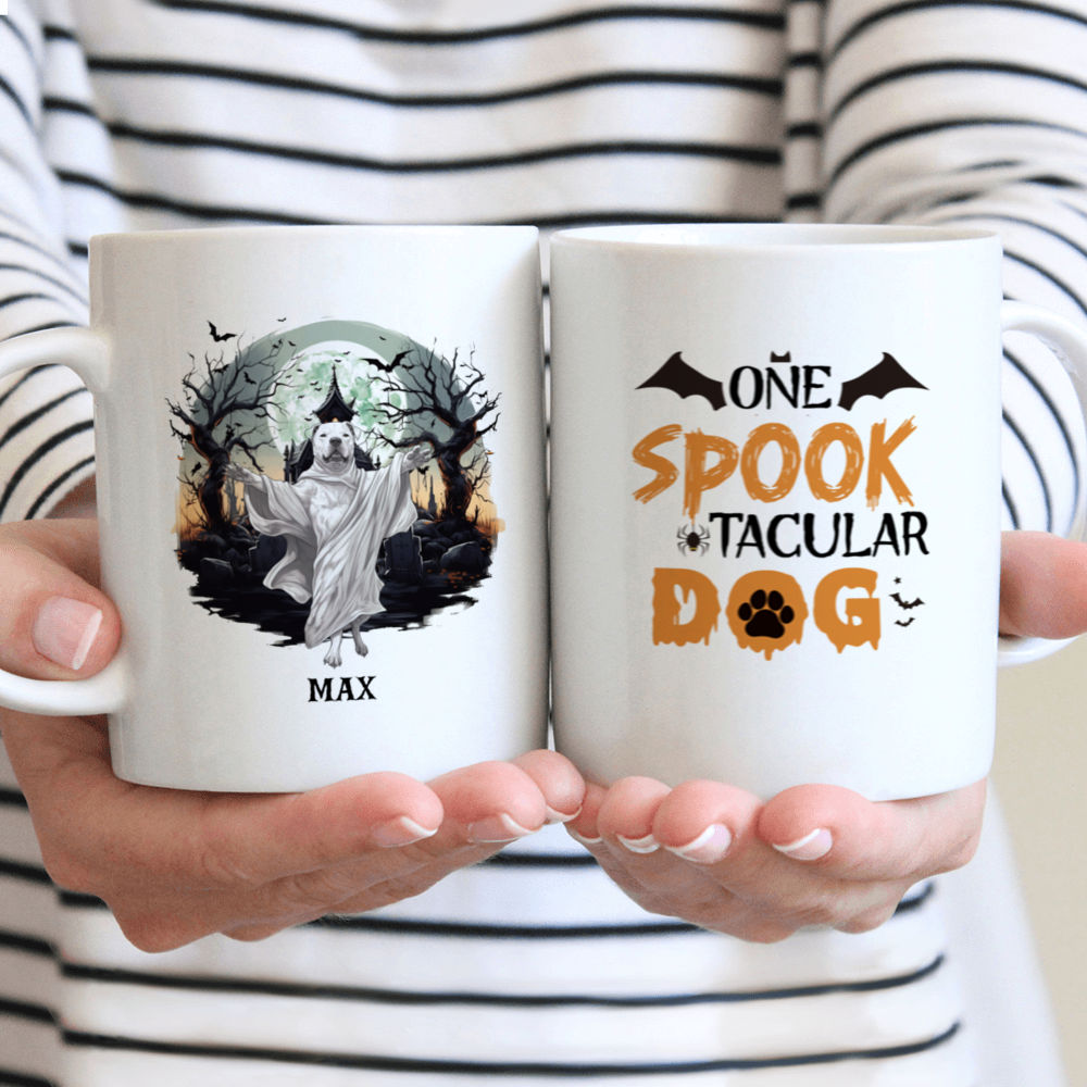 Halloween Dog Mug - Pitbull Dog Wearing Halloween Ghost Costume Illustration - Mug