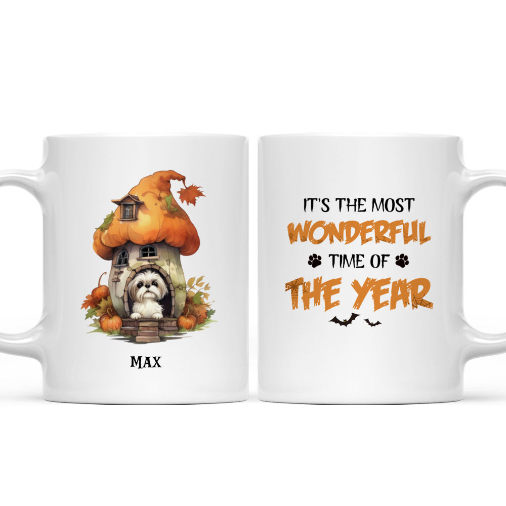 Halloween Dog Mug - Watercolor Shih Tzu in a Gnome's House - Mug_3