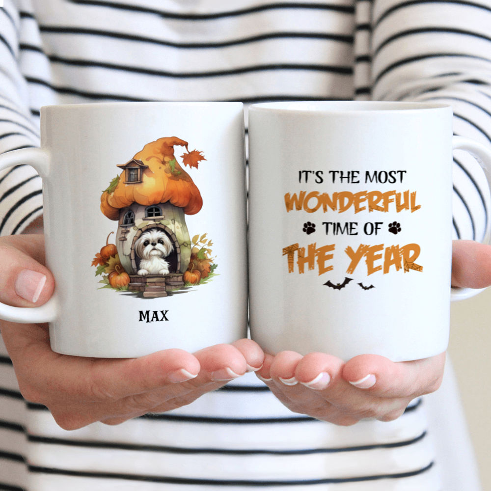 Halloween Dog Mug - Watercolor Shih Tzu in a Gnome's House - Mug