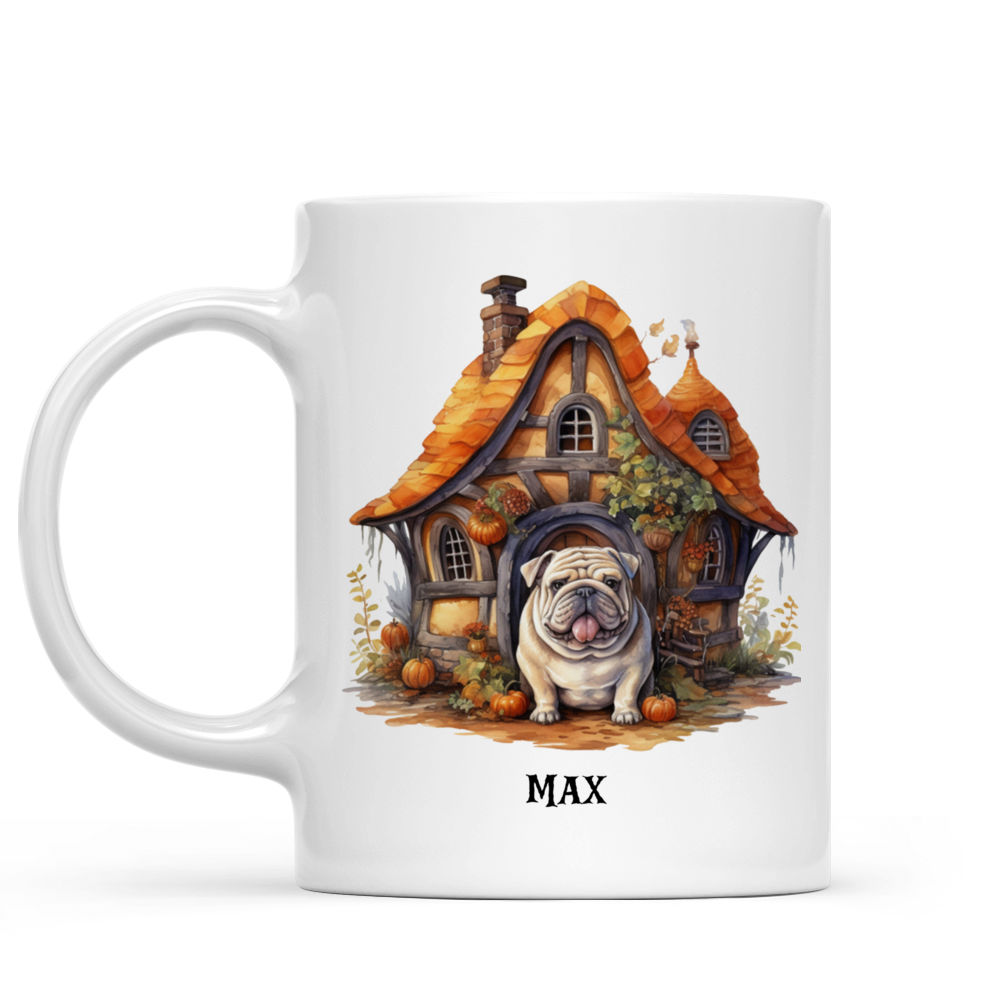 Halloween Dog Mug - Watercolor Bulldog in a Gnome's House - Mug_1