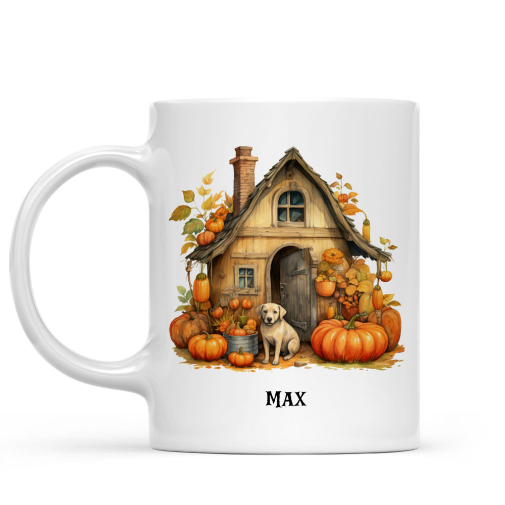 Personalized Mug - Halloween Dog Mug - Watercolor Labrador Retriever in a Gnome's House_1