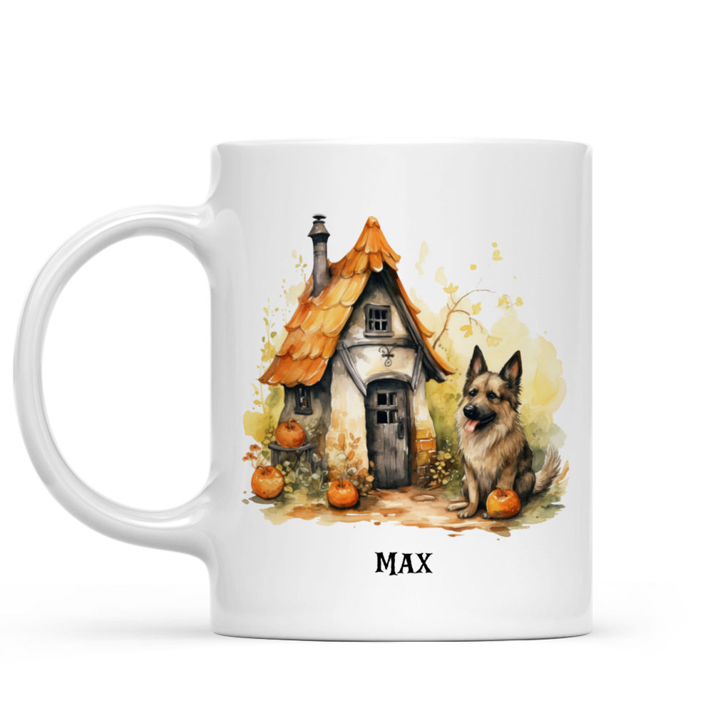 Halloween Dog Mug - Watercolor German Shepherd in a Gnome's House - Mug_1