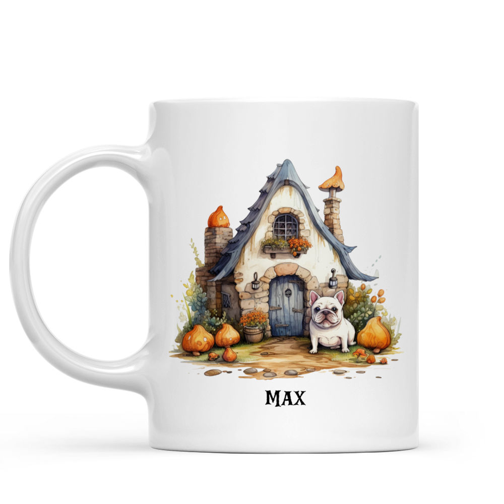 Halloween Dog Mug - Watercolor French Bulldog in a Gnome's House - Mug_1