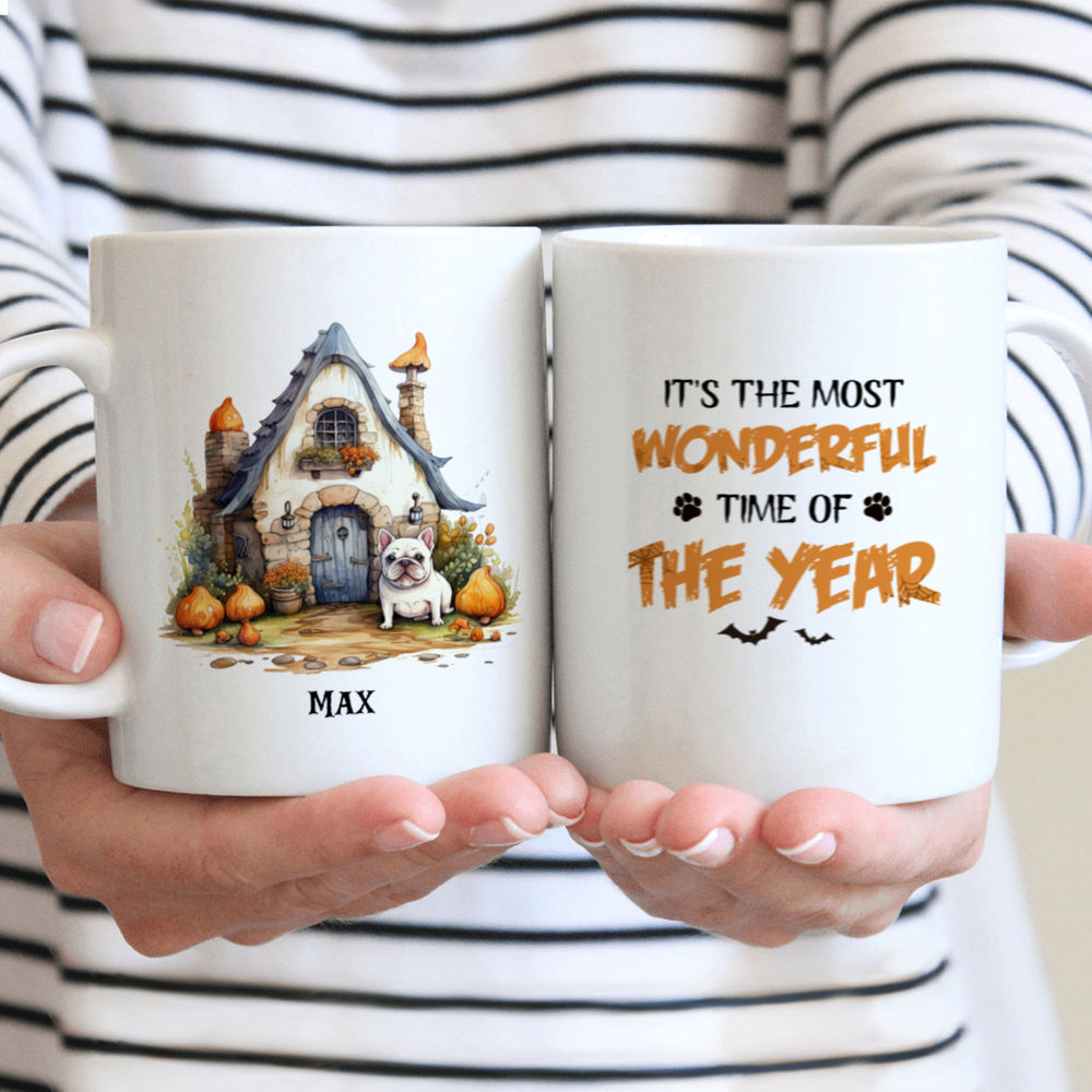 Halloween Dog Mug - Watercolor French Bulldog in a Gnome's House - Mug