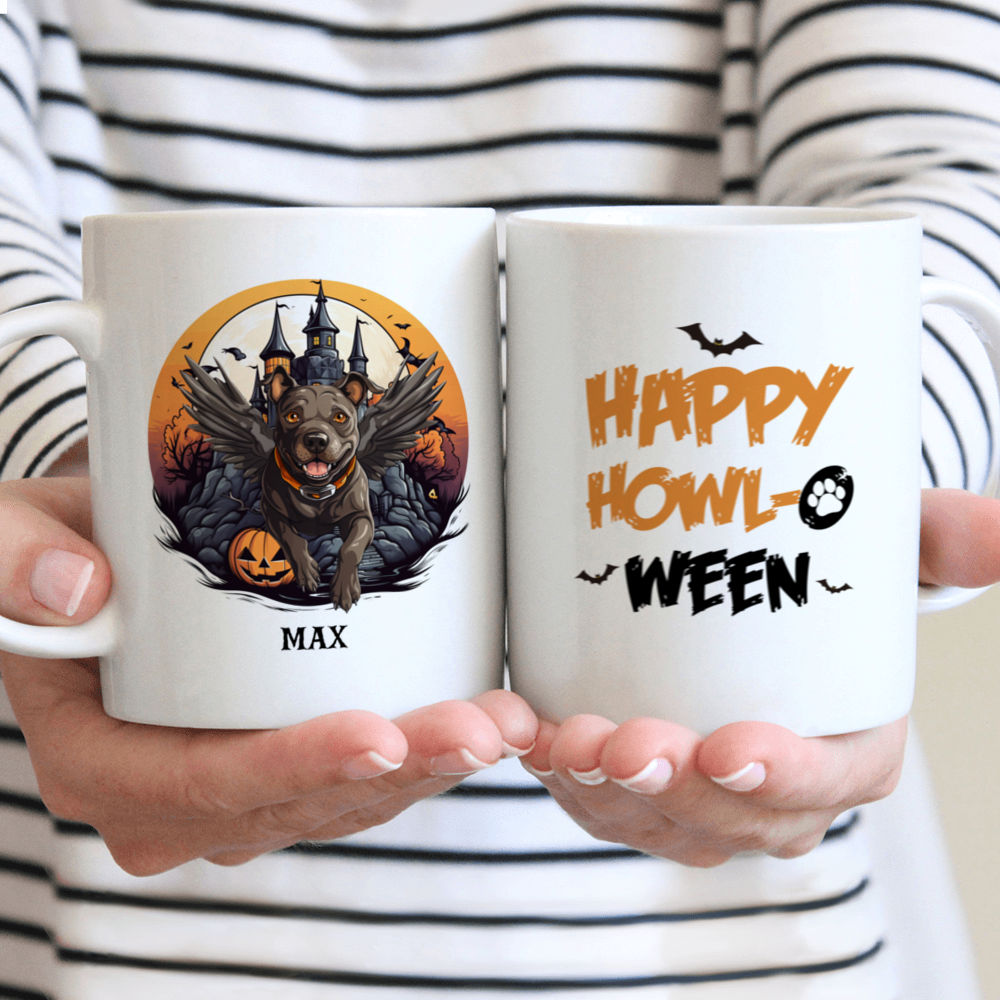 Halloween Dog Mug - Magical Halloween Pitbull Dog Flying Cartoon - Mug