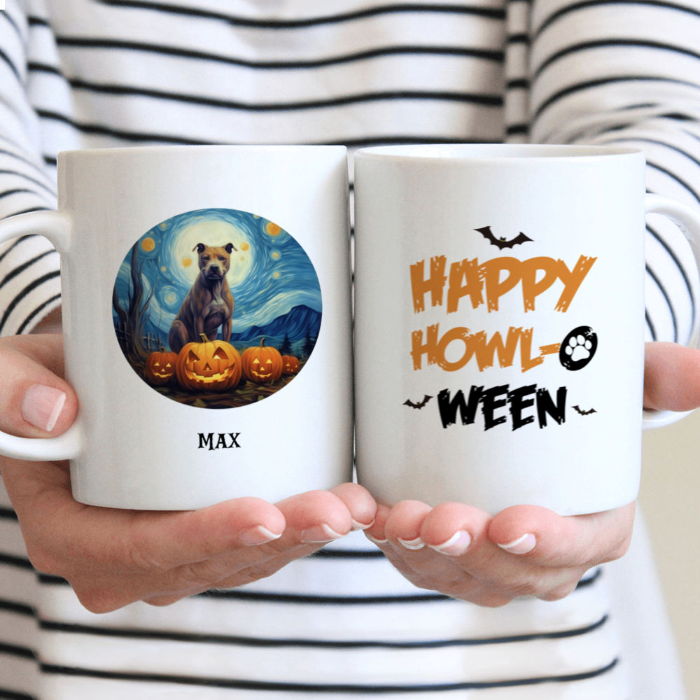 Halloween Dog Mug - Pitbull at Starry night of Van Gogh - Mug