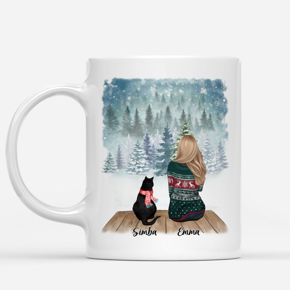 Girl and Cats Xmas - The Year I Got To Be A Stay At Home Cat Mom - Personalized Mug_1