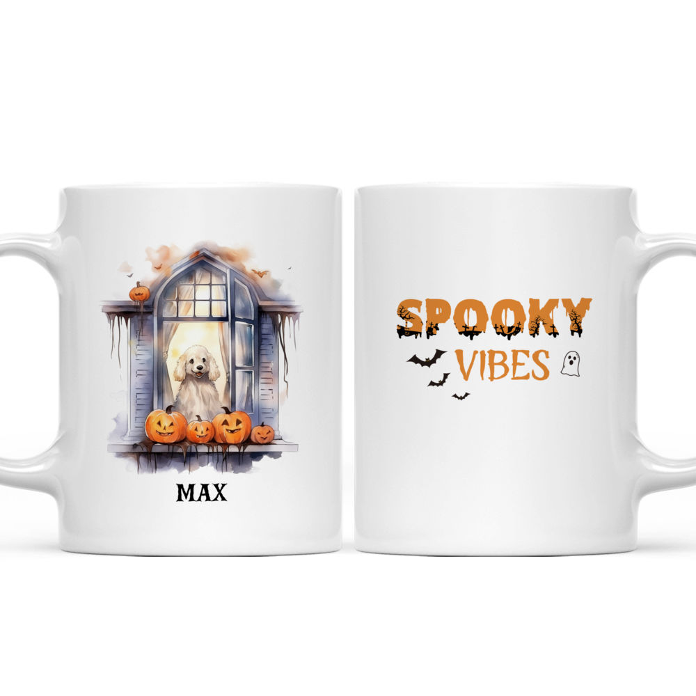 Halloween Dog Mug - Poodle Ghost Dog at Halloween Window - Mug_3